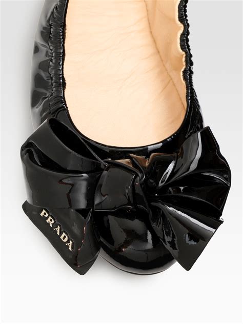 prada patent ballet flats with bow|Prada leather ballet flats.